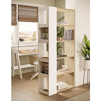 TemaHome Ella Bookcase 90 High in Melamine Light Oak & Pure White - Lifestyle