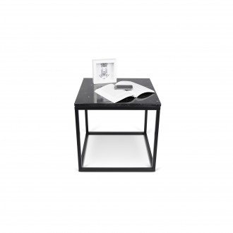 TemaHome Prairie 20x20 Marble End Table in Black Marble & Black - Front with Contents