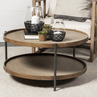 Mercana Kade 33" Round Brown Table Gray Metal Frame Two-Tier Coffee Table