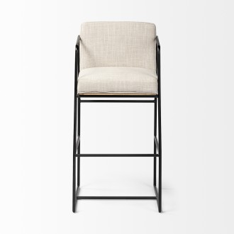 Mercana Stamford 40" Total Height Light Beige Upholstered Seat With Wood Back, Metal Frame Bar Stool Front