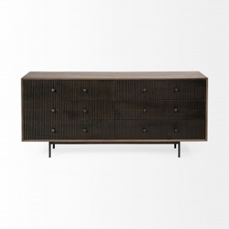 Mercana Grace 70Wx18.5Lx31.25H Two-Tone Brown Solid Wood 6 Drawer Sideboard Fornt