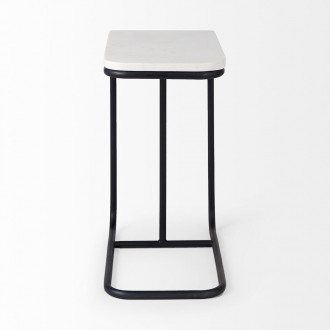 Mercana Kyra 12.0L x 20.0W x 23.0H White Marble Top W/Black Iron Frame C-Shaped End and Side Table Side