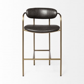 Mercana Parker Brown Faux Leather Seat Gold Metal Counter Stool Front