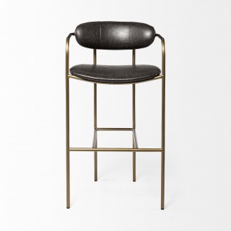 Mercana Parker Brown Faux Leather Seat Gold Metal Bar Stool Front