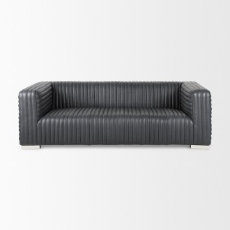 Mercana Ricciardo Black Leather Wrapped Three Seater Sofa Front