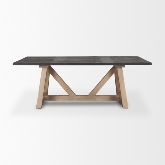 Mercana Rialto Rectangular Two-Tone Black and Brown Solid Wood Dining Table Front