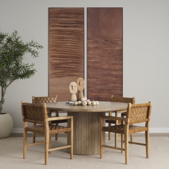 Mercana Shane Brown Wood With Woven Brown Leather Dining Armchair