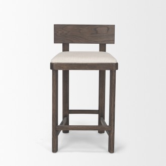 Mercana Soren Dark Brown Wood With Oatmeal Fabric Counter Stool Front