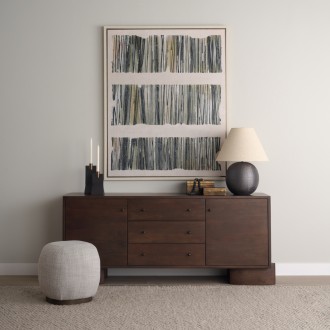 Mercana Siren Gray Fabric With Dark Brown Wood Round Accent Stool