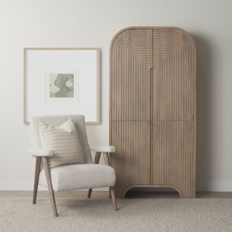 Mercana Sorina Reverse Fluted Light Brown Wood Curio Cabinet