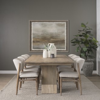Mercana Shivon 84" Rectangular Light Brown Mango Wood With Travertine Dining Table