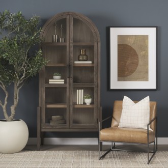 Mercana Stratton Gunmetal With Genuine Aged Brown Leather Upholstered Accent Chair