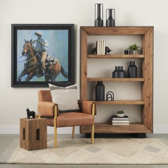 Mercana Tabor Natural Wood With Black Oak Frame Bookcase