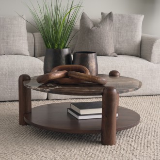 Mercana Jovia Brown Mango Wood With Cappuccino Marble Round Coffee Table 4