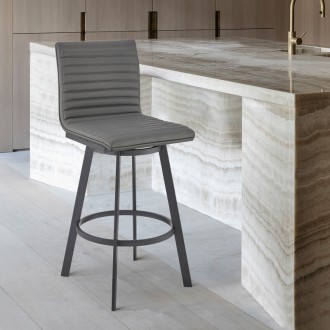 Armen Living Jermaine 26" Counter Height Swivel Bar Stool in Matt Black Finish with Gray Faux Leather