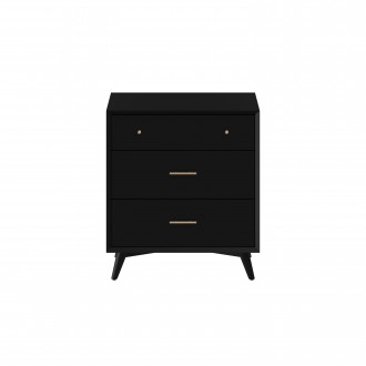Alpine Furniture Flynn Mid Century Modern 3 Drawer Small Chest, Black - Front Angle