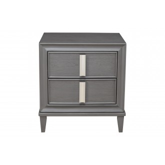 Alpine Furniture Lorraine 2 Drawer Nightstand, Dark Grey - Front Angle