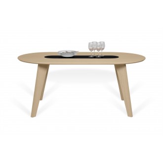 TemaHome Lago Wood Dining Table in Light Oak & Pure Black - Front with Contents