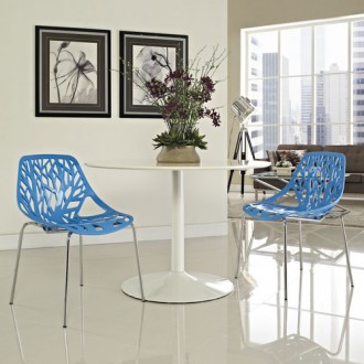 Modway Stencil Dining Side Chair Set of 2 in Blue