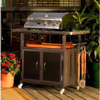 Outdoor Greatroom Company Bistro 36" Cabinet w/ British Granite Top & Black Glass Doors - Lifestyle