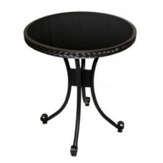 Outdoor Greatroom Company Patio Bistro Table with Black Glass Top - Front Top Angle