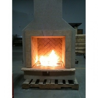 Outdoor Greatroom Company San Juan Gas Fireplace Surround in Mocha Finish with Crystal Fire Burner - Lifestyle