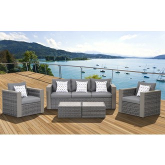 International Home Miami Atlantic Mustang 5 Piece Wicker Patio Conversation Set Grey with Grey Cushions