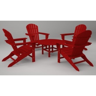 Poly-Wood South Beach Adirondack 5-Pc. Conversation Group in Sunset Red