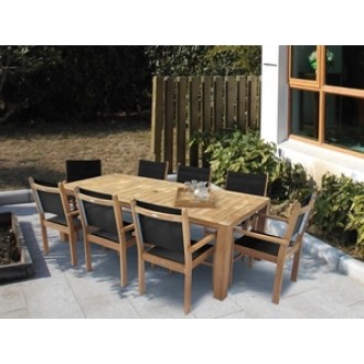 Royal Teak Captiva Sling Stacking Chair in Gray and White