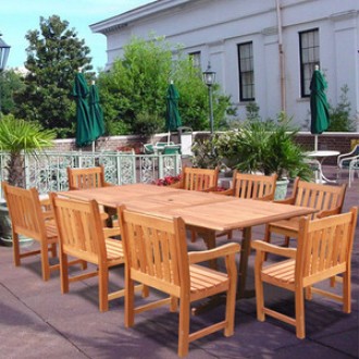 Vifah Rectangular Extension Table & Wood Armchair Outdoor Dining Set