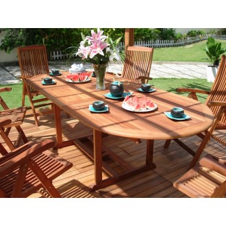 Vifah Modern Patio 7-Piece Outdoor Eucalyptus Wood Dining Set with Oval Extension Table