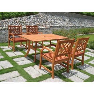 Vifah Modern Patio 5-Piece Outdoor Eucalyptus Wood Dining Set with Design Back Chairs and Patio Dining Table