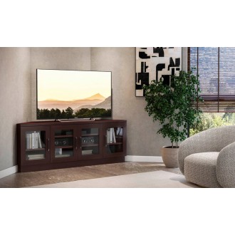 Furnitech 60" Contemporary Corner TV Stand Media Console for Flat Screen and Audio Video Installations in a Wenge Finish - Lifestyle