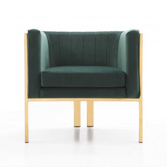 Manhattan Comfort Paramount Forest Green and Polished Brass Velvet Accent Armchair Front