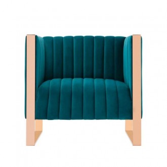 Manhattan Comfort Trillium Teal and Gold Velvet Accent Chair Front
