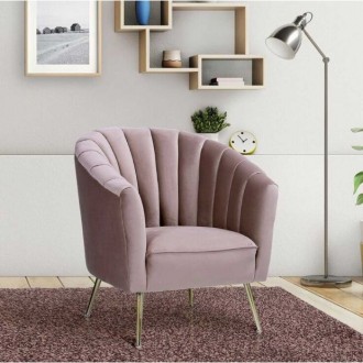 Manhattan Comfort Rosemont Blush and Gold Velvet Accent Chair