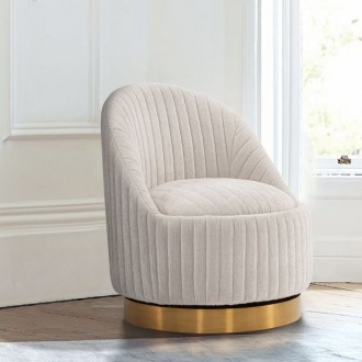 Manhattan Comfort Modern Leela Swivel Chenille Accent Chair In Cream