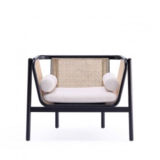 Manhattan Comfort Versailles Accent Chair in Black, Natural Cane and Cream Front