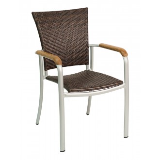 Aluminum Arm Chair W/ Real Teak Arms - AL-5605 - Silver