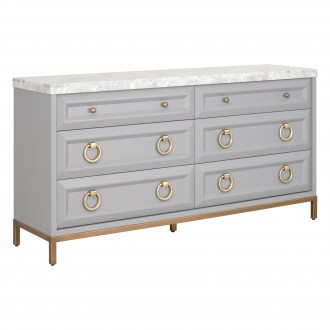 Azure Carrera 6-Drawer Double Dresser in Dove Gray - Front Side Angle