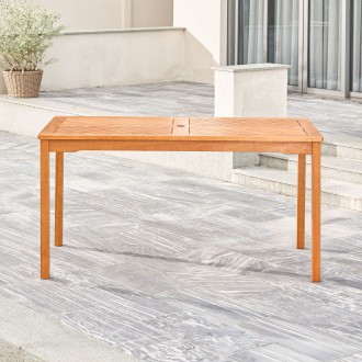 Vifah Olina Honey Fish Bone Eucalyptus Wooden Patio Dining Table, Front Angle