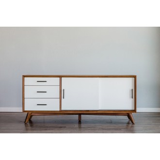 Alpine Furniture Flynn Large TV Console, Acorn/White - Front Angle