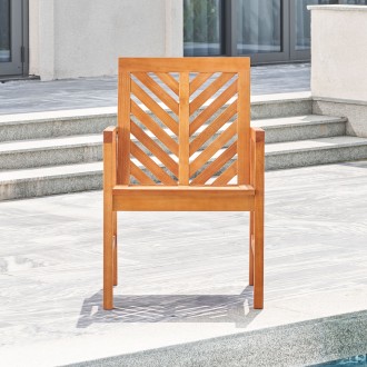 Vifah Olina Honey Fish Bone Eucalyptus Wooden Outdoor Dining Armchair, Front Angle