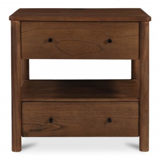 Moe’s Home Collection Gene Charging Nightstand in Dark Brown - Front