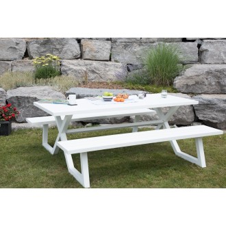 Vivere Banquet Deluxe 8-Seat Aluminum Picnic Table (White)