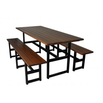 Furniture Designhouse Community Table- 30" x 71" and Two 71" Benches in European Chestnut Slats - Cutout