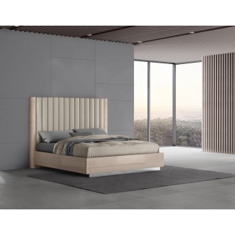 Whiteline Modern Living Waves Bed King In High Gloss Beige Angley Frame And Stainless Steel Legs - Lifestyle