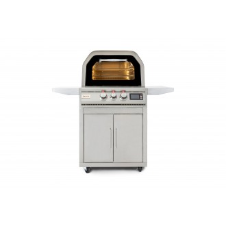 Blaze Grills 26-Inch Propane Gas Outdoor Pizza Oven With Rotisserie - Front and Lit