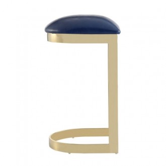 Manhattan Comfort Aura 28.54 in. Blue and Polished Brass Stainless Steel Bar Stool Side