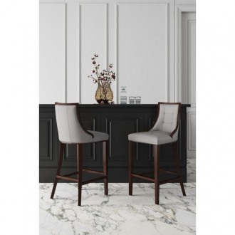 Manhattan Comfort Fifth Avenue Faux Leather Barstool in Light Grey